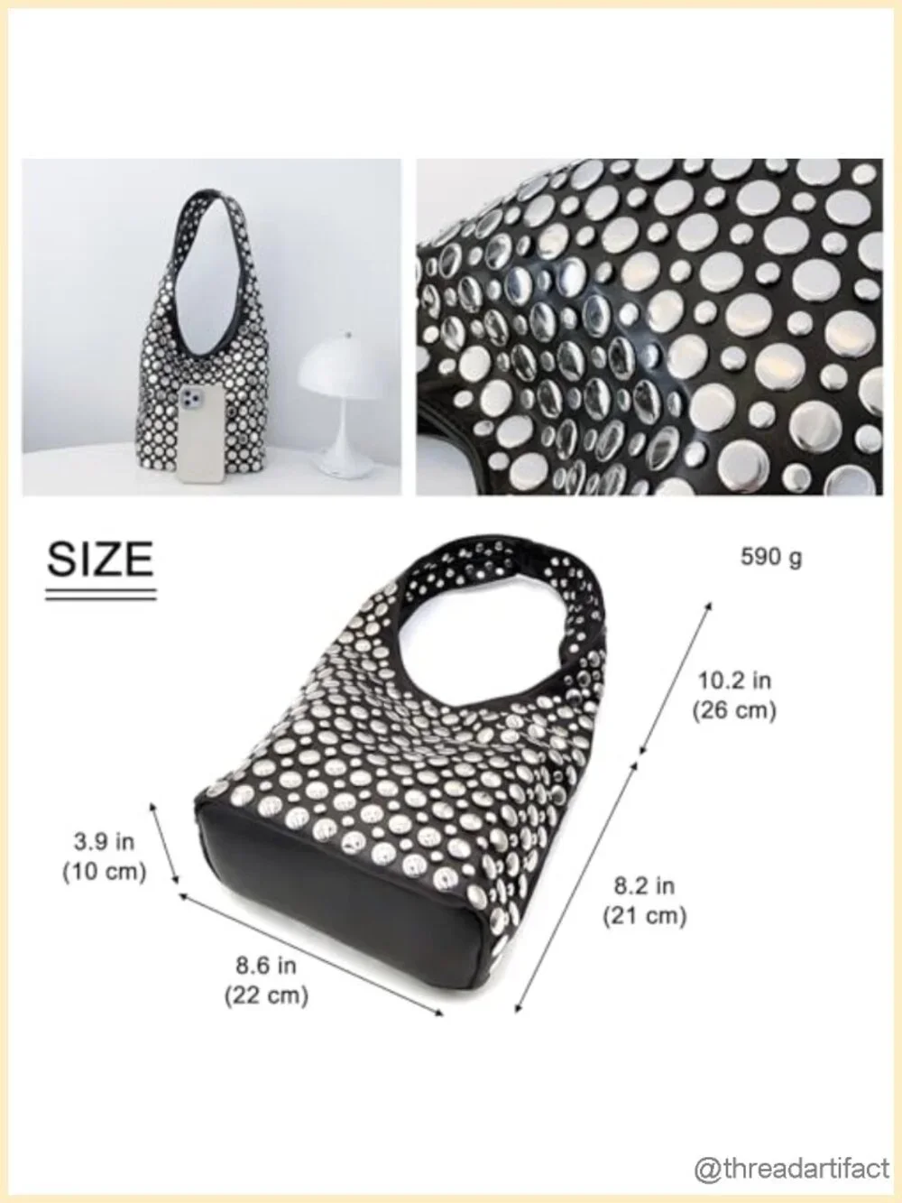 Punk Studded Hobo Shoulder Bag Tote Handbag Fall Trend